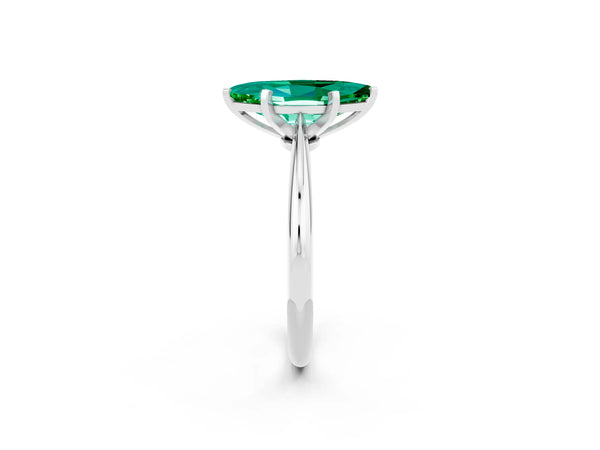 White gold Marquise Cut Emerald Solitaire Engagement Ring with Classic Band and Four-Prong Setting
