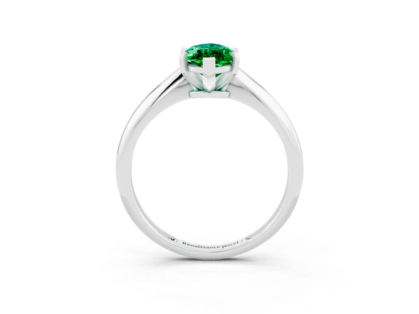 White gold Marquise Cut Emerald Solitaire Engagement Ring with Classic Band and Four-Prong Setting