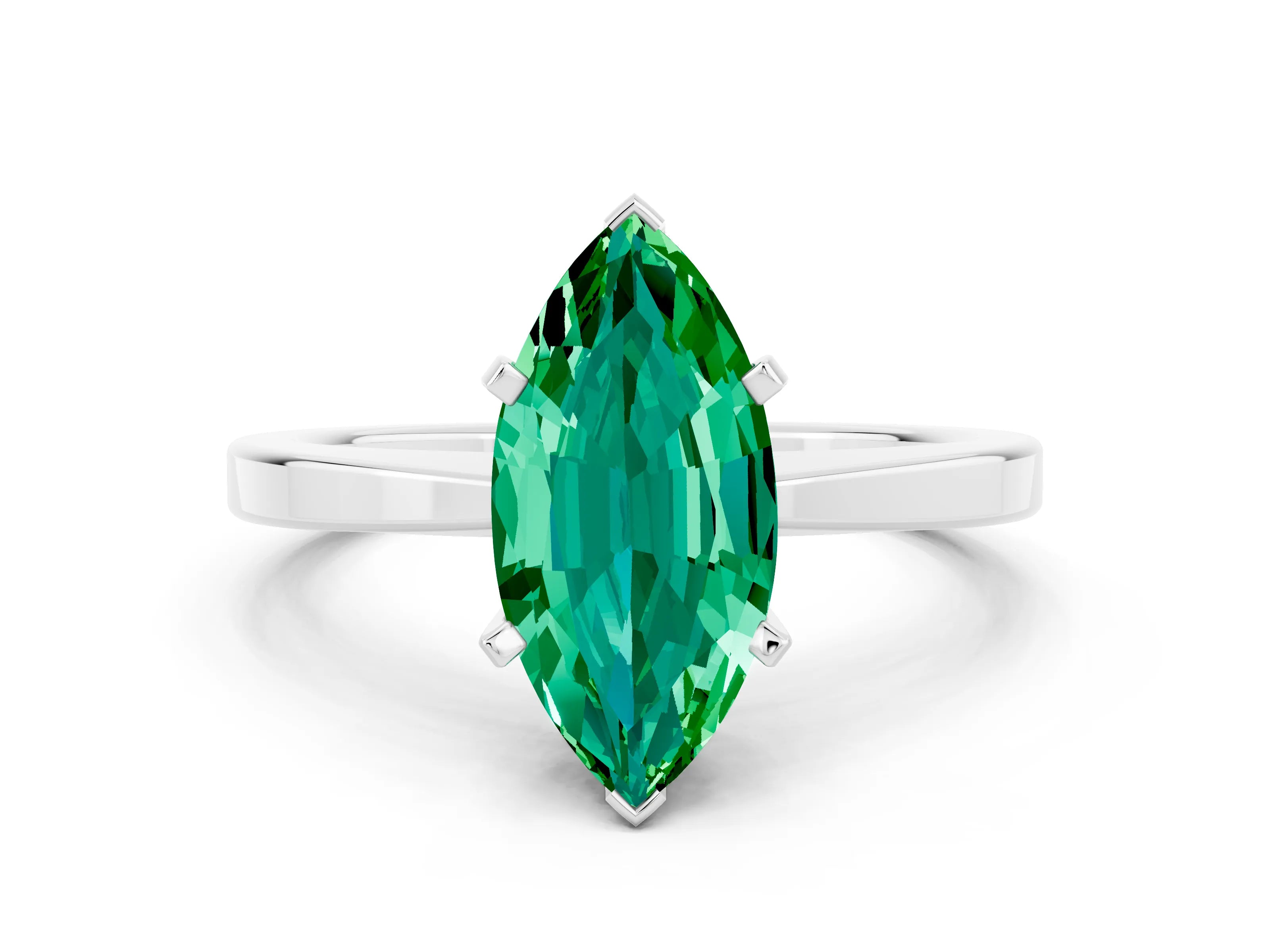 White gold Marquise Cut Emerald Solitaire Engagement Ring with Classic Band and Four-Prong Setting_42