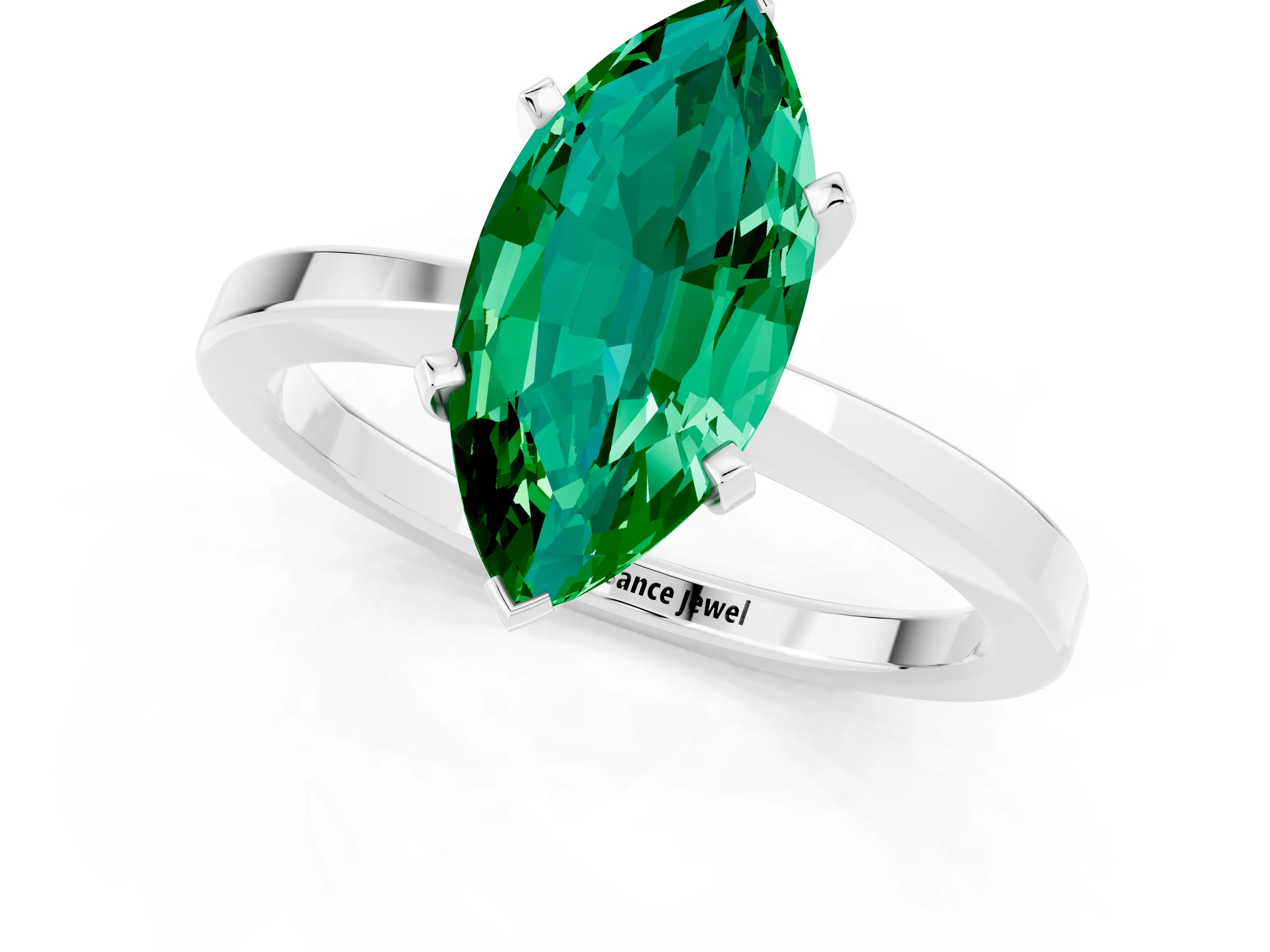 White gold Marquise Cut Emerald Solitaire Engagement Ring with Classic Band and Four-Prong Setting_43