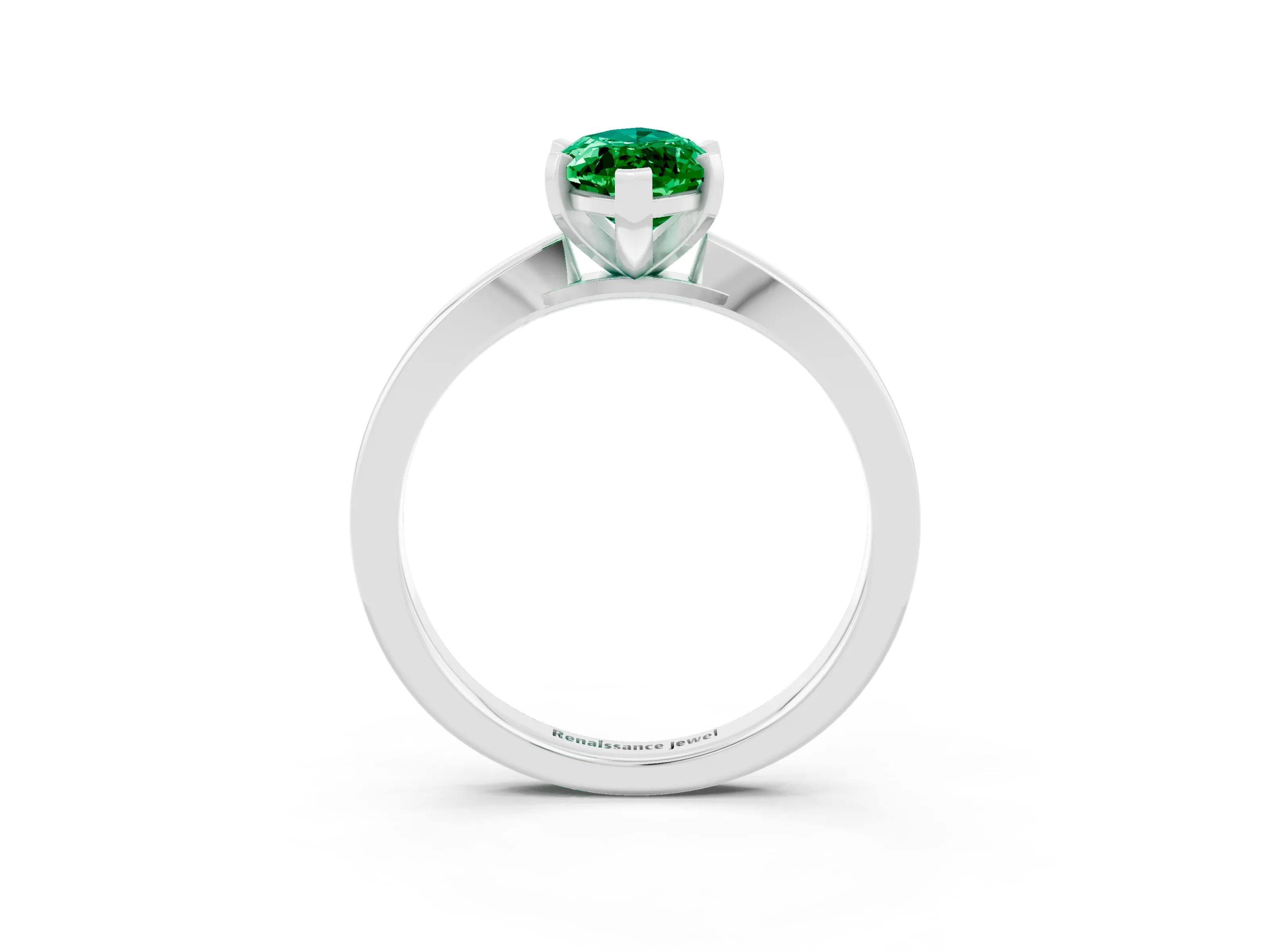 White gold Marquise Cut Emerald Solitaire Engagement Ring with Classic Band and Four-Prong Setting_45