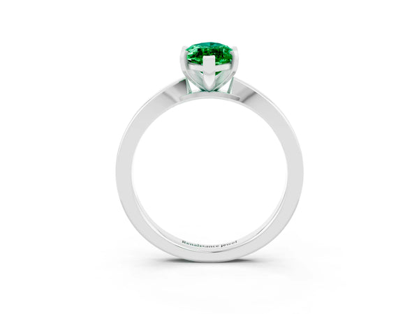 Platinum Marquise Cut Emerald Solitaire Engagement Ring with Classic Band and Four-Prong Setting