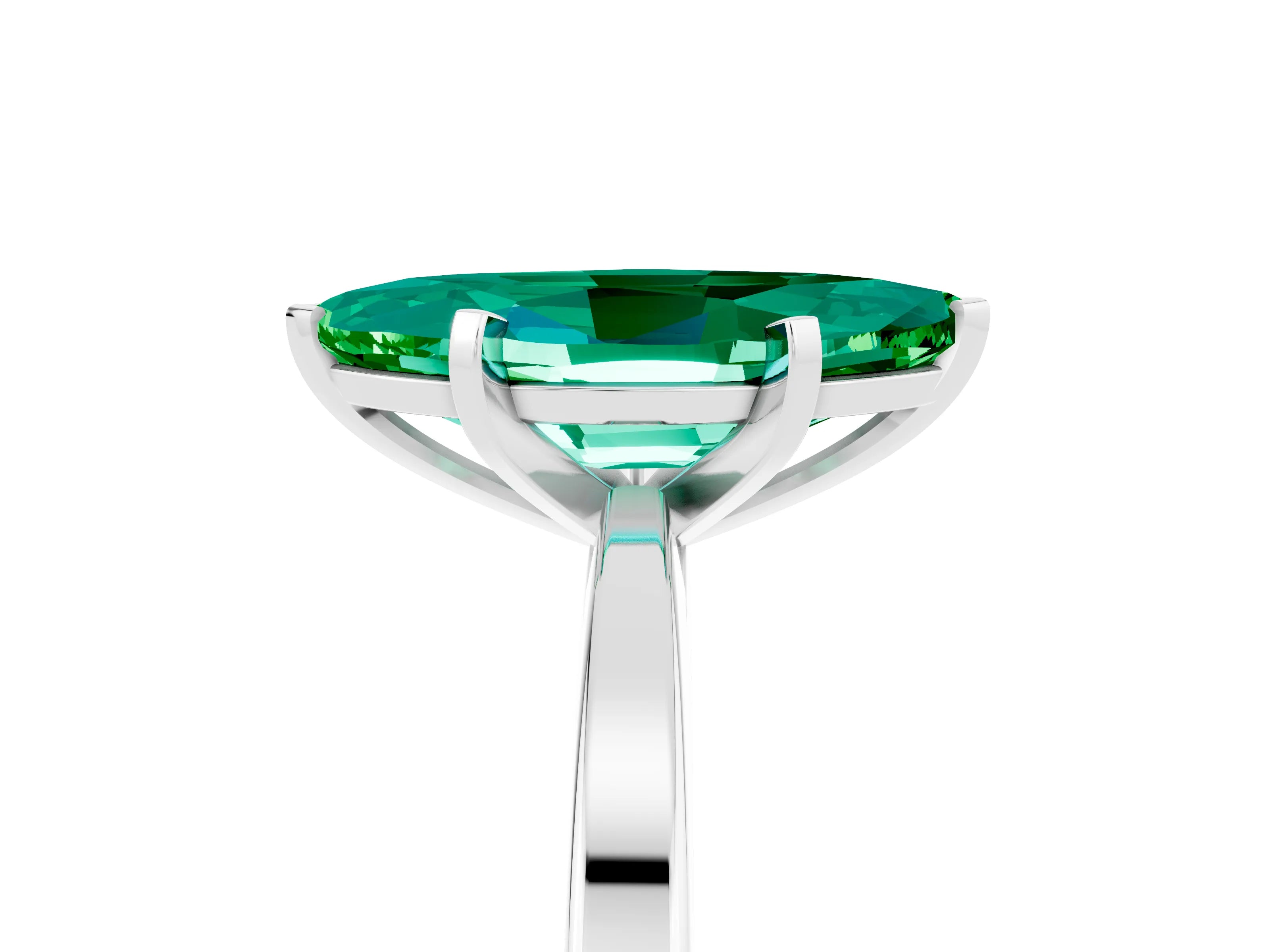White gold Marquise Cut Emerald Solitaire Engagement Ring with Classic Band and Four-Prong Setting_47