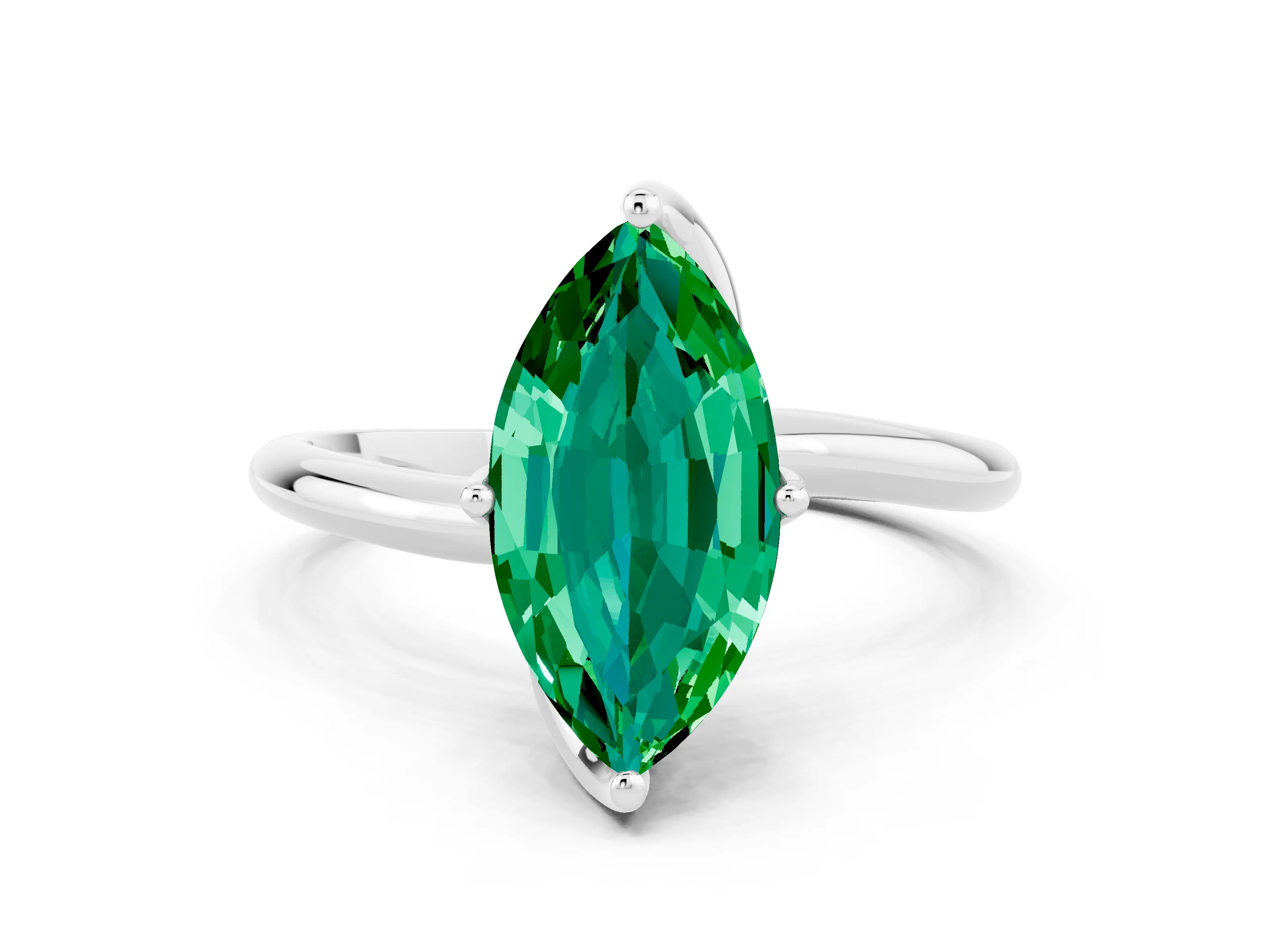 White gold Marquise Cut Emerald Solitaire Engagement Ring with Four-Prong Setting and Classic Band_12