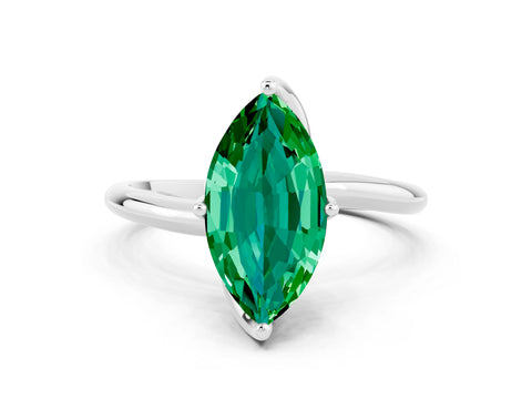 White gold Marquise Cut Emerald Solitaire Engagement Ring with Four-Prong Setting and Classic Band_12