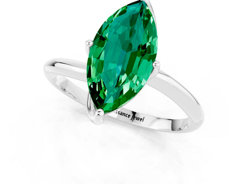 White gold Marquise Cut Emerald Solitaire Engagement Ring with Four-Prong Setting and Classic Band_13