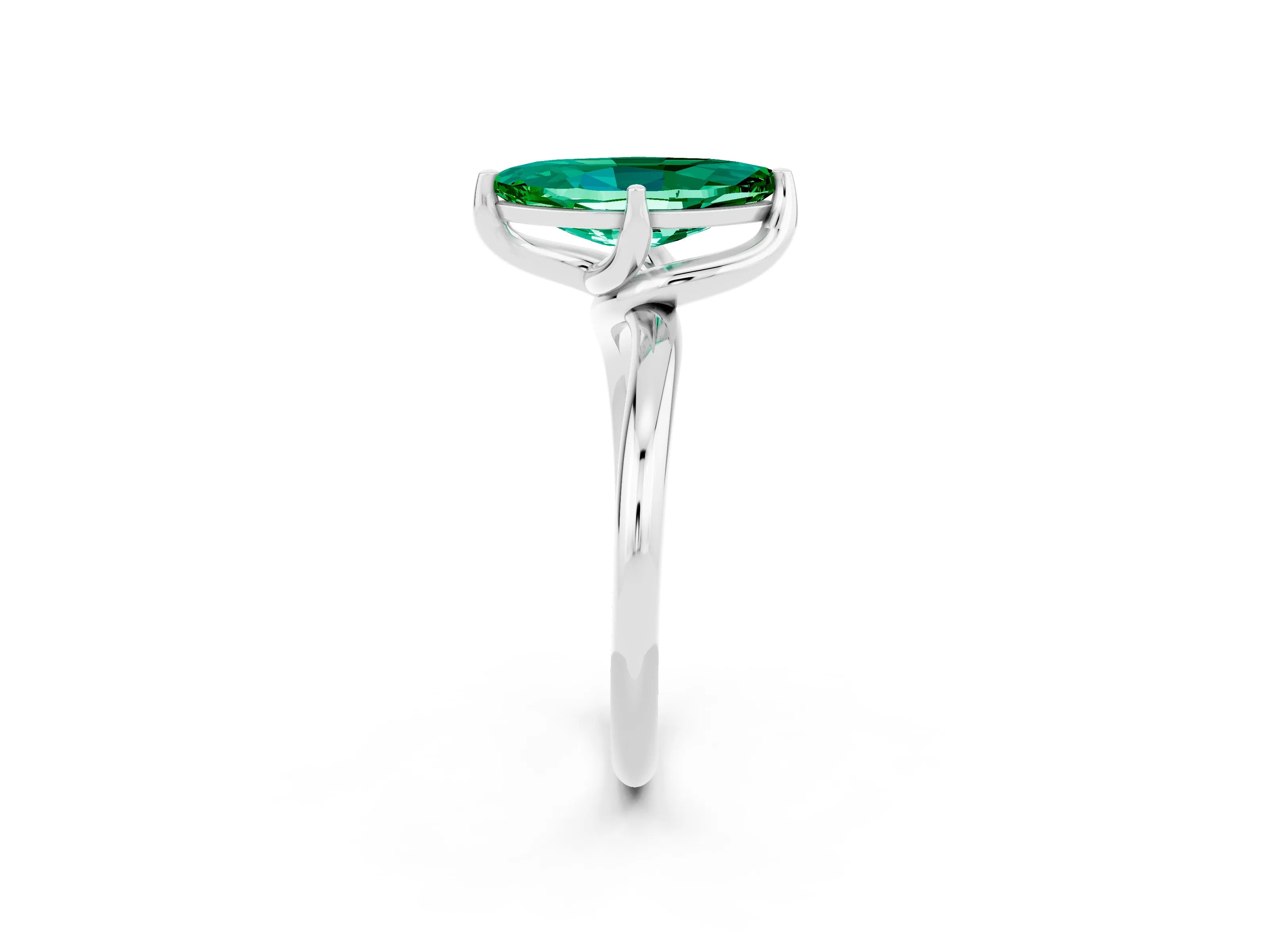 White gold Marquise Cut Emerald Solitaire Engagement Ring with Four-Prong Setting and Classic Band_14
