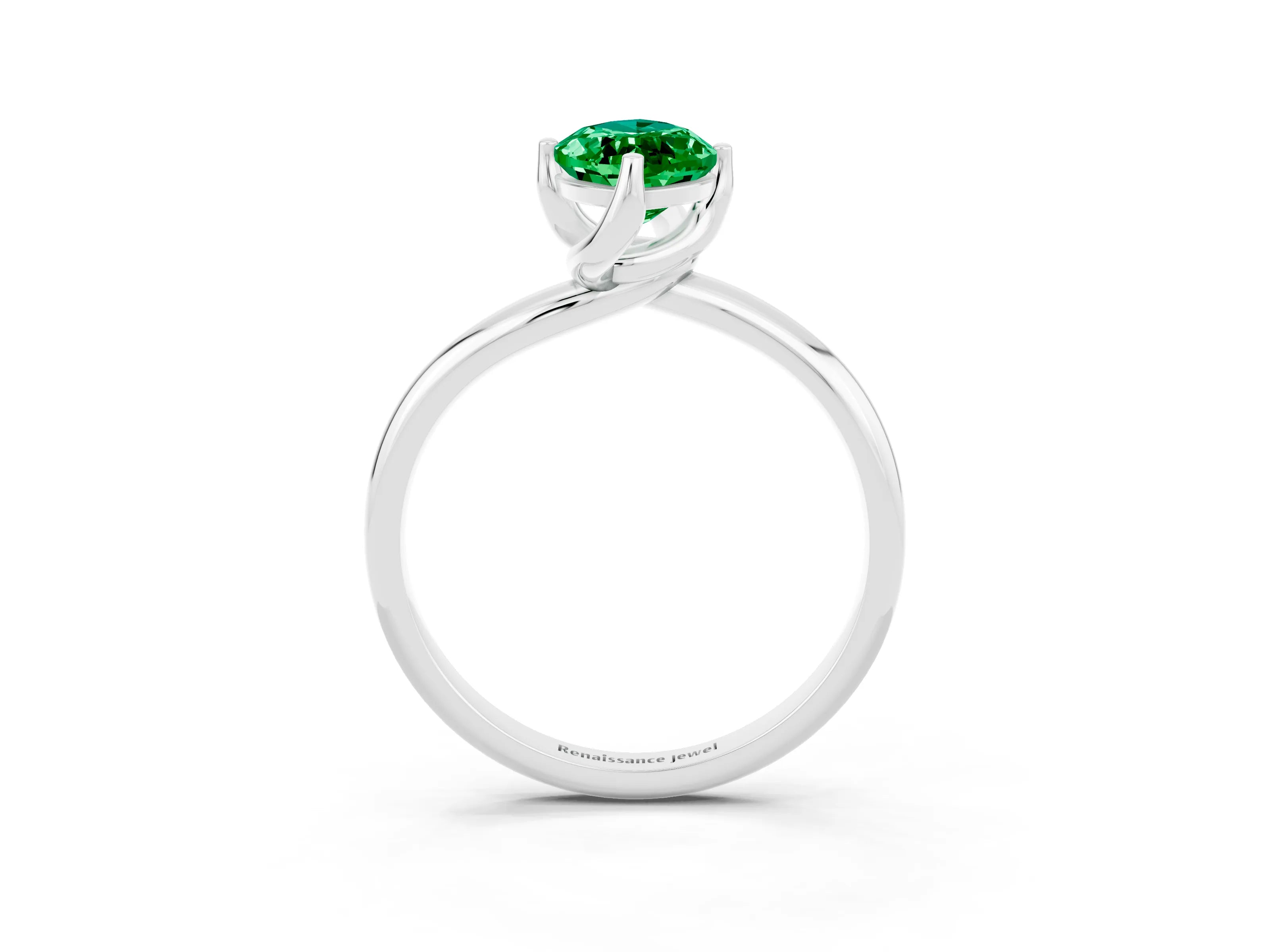 White gold Marquise Cut Emerald Solitaire Engagement Ring with Four-Prong Setting and Classic Band_15