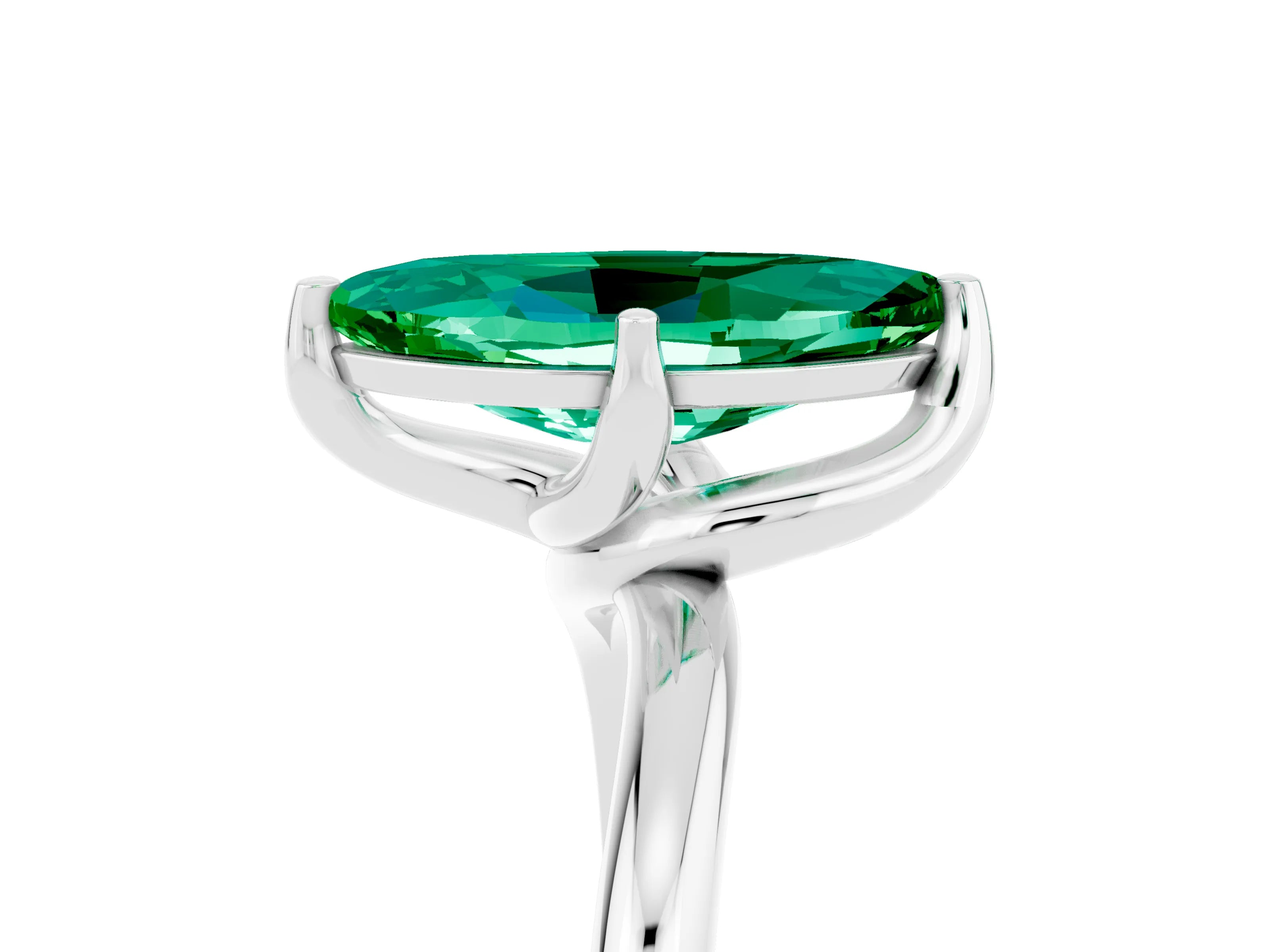 White gold Marquise Cut Emerald Solitaire Engagement Ring with Four-Prong Setting and Classic Band_17