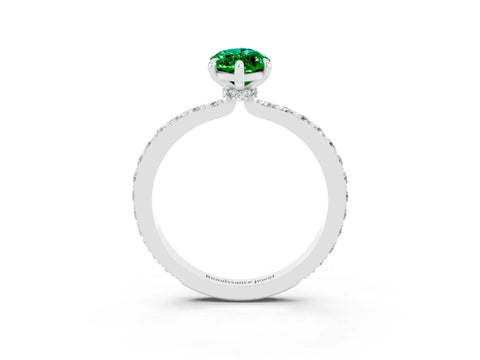 White gold Marquise Cut Emerald Solitaire Engagement Ring with Pavé Band and Four-Prong Setting_3