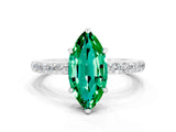 White gold Marquise Cut Emerald Solitaire Engagement Ring with Pavé Band and Four-Prong Setting