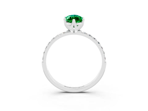 White gold Marquise Cut Emerald Solitaire Engagement Ring with Pavé Band and Prong Setting_3