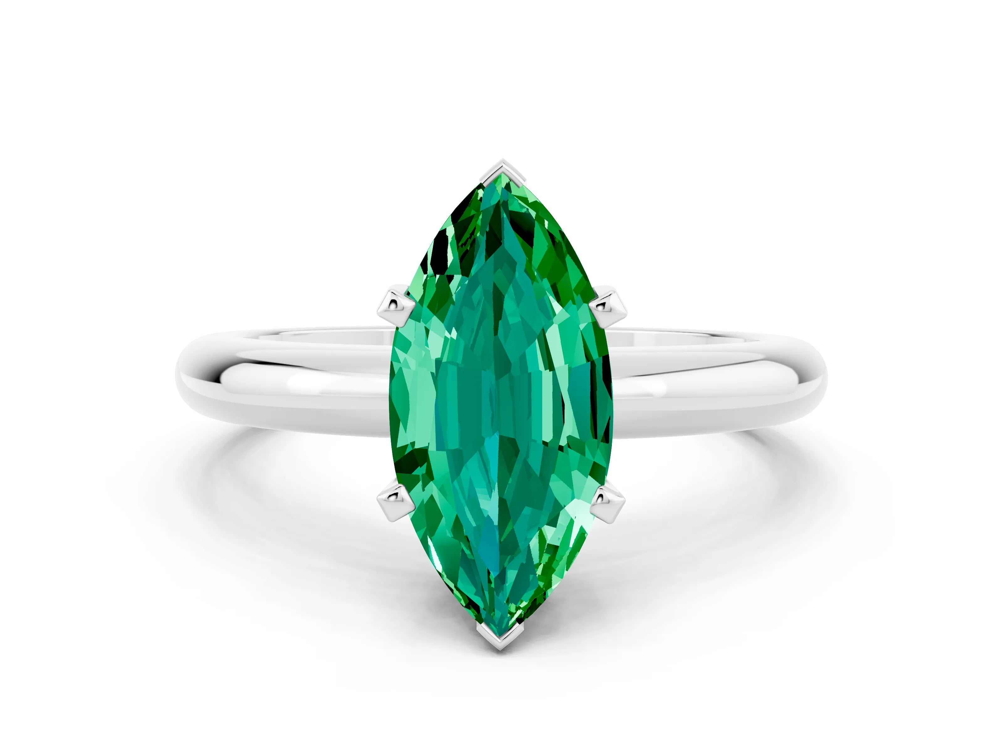 White gold Marquise Cut Emerald Solitaire Engagement Ring with Round Band and Four-Prong Setting_18