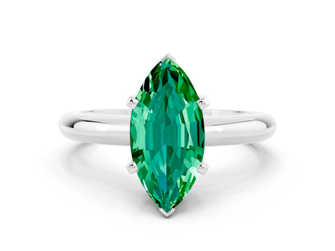 White gold Marquise Cut Emerald Solitaire Engagement Ring with Round Band and Four-Prong Setting_18