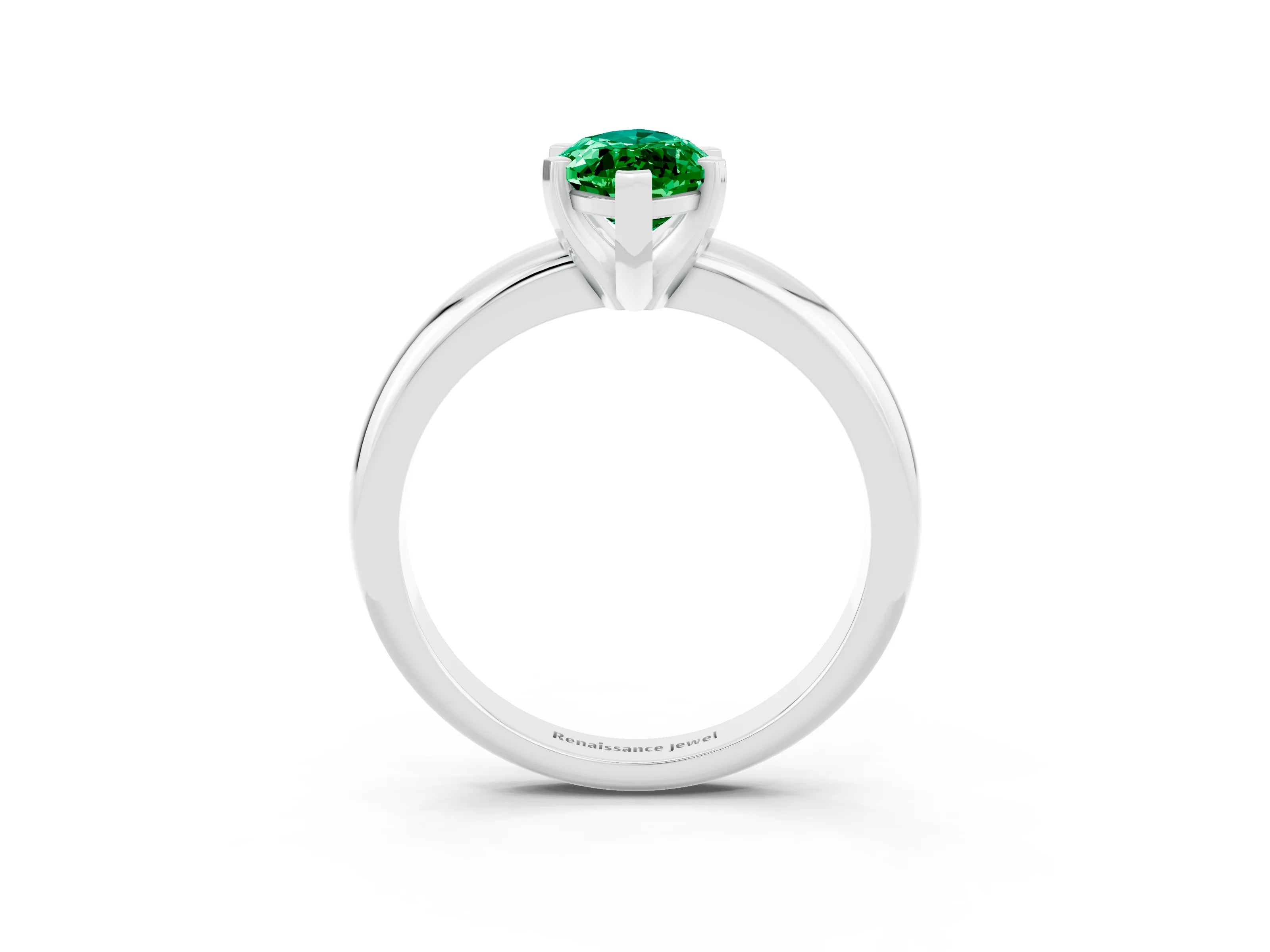 White gold Marquise Cut Emerald Solitaire Engagement Ring with Round Band and Four-Prong Setting_23