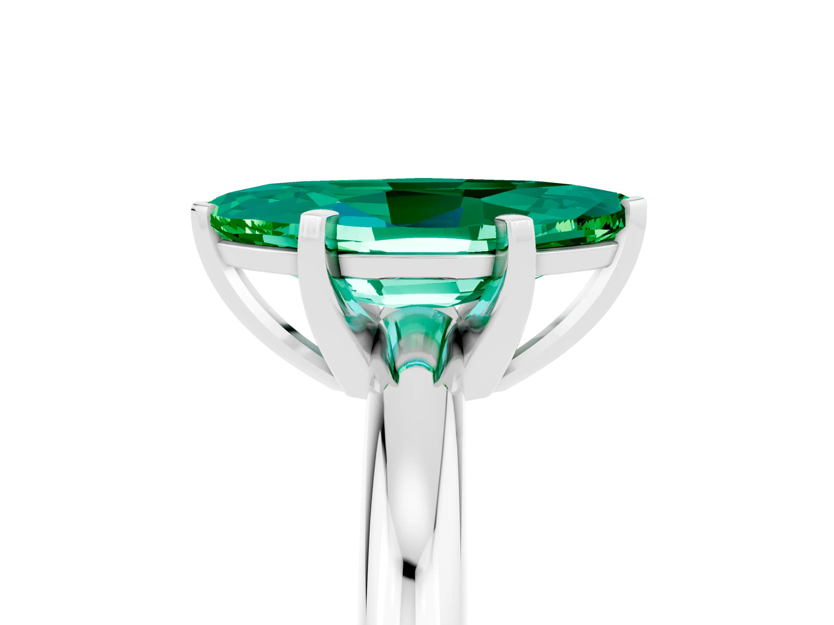 White gold Marquise Cut Emerald Solitaire Engagement Ring with Round Band and Four-Prong Setting_23