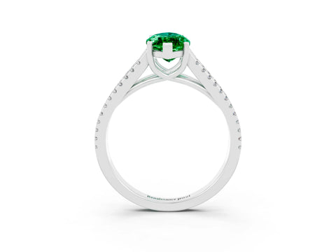 White gold Marquise Cut Emerald Solitaire Engagement Ring with Split Shank Pavé Band_3