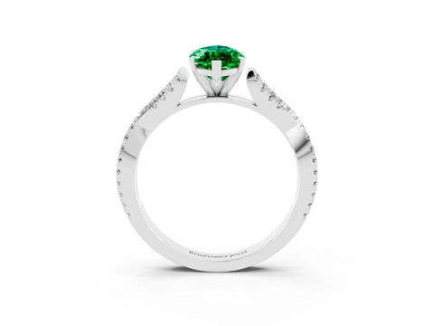 White gold Marquise Cut Emerald Solitaire Engagement Ring with Twisted Pavé Band and Four-Prong Setting_3