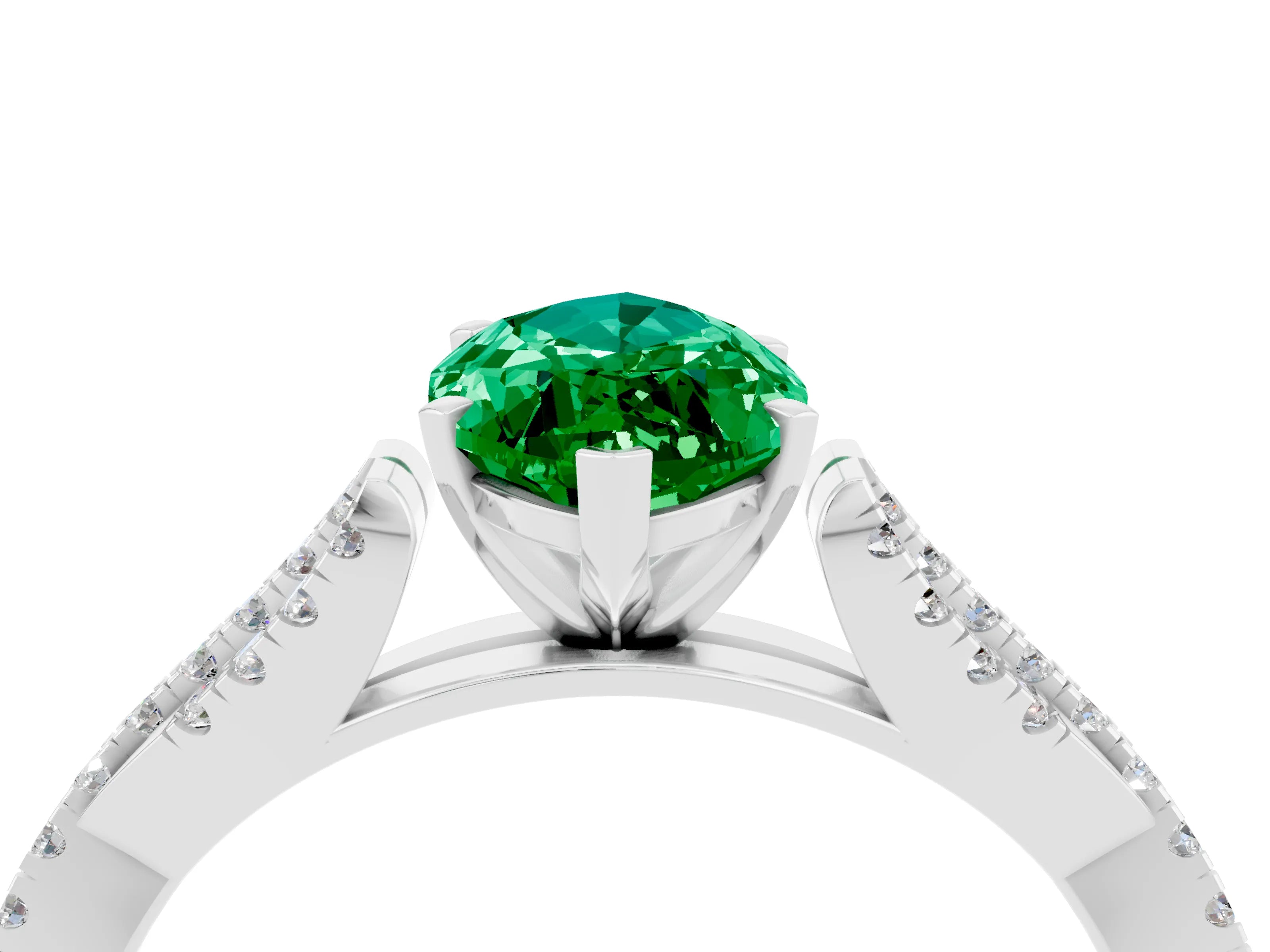 White gold Marquise Cut Emerald Solitaire Engagement Ring with Twisted Pavé Band and Four-Prong Setting_4