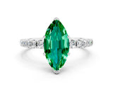 White gold Marquise Cut Emerald Solitaire Pavé Band with Four-Prong Setting