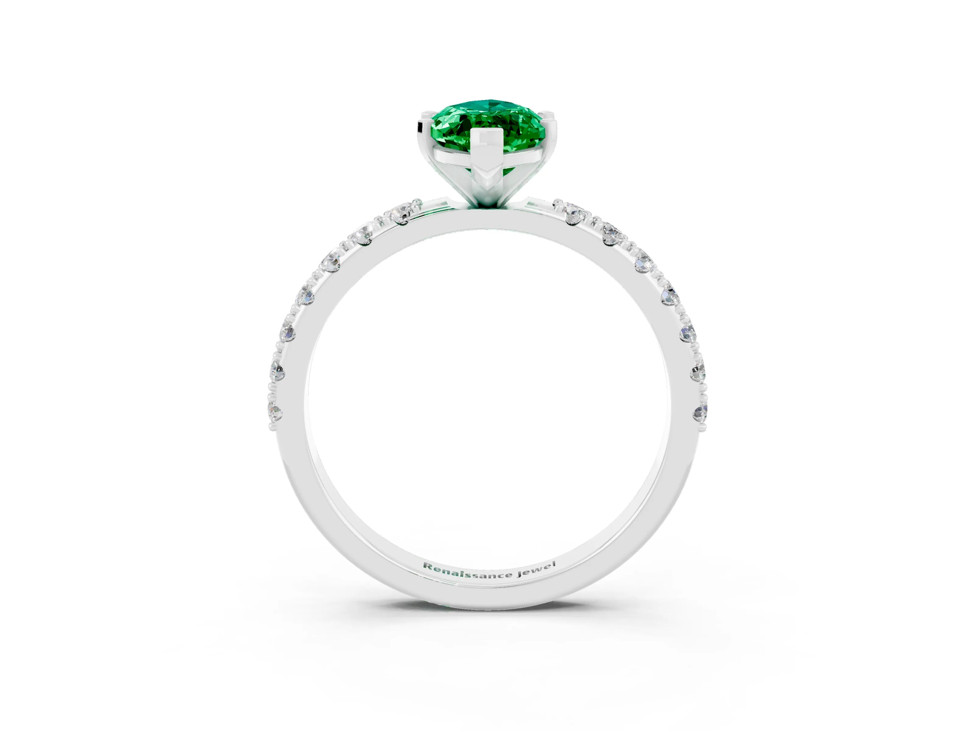 White gold Marquise Cut Emerald Solitaire Pavé Band with Four-Prong Setting_3