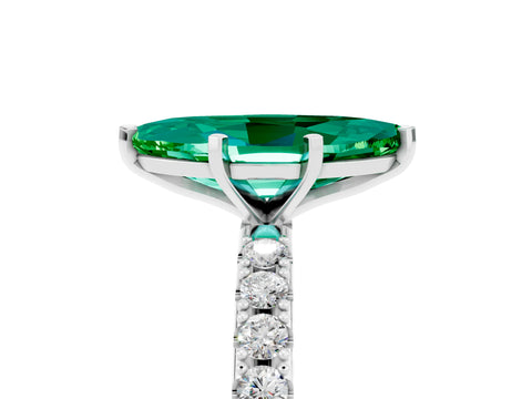 White gold Marquise Cut Emerald Solitaire Pavé Band with Four-Prong Setting_5