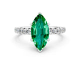 White gold Marquise Cut Emerald Solitaire Pavé Engagement Ring with Round Band and Prong Setting_12