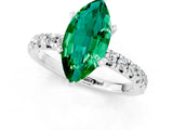 White gold Marquise Cut Emerald Solitaire Pavé Engagement Ring with Round Band and Prong Setting_13