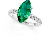 White gold Marquise Cut Emerald Solitaire Pavé Engagement Ring with Round Band and Prong Setting_79