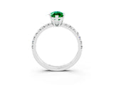 White gold Marquise Cut Emerald Solitaire Pavé Engagement Ring with Round Band and Prong Setting_82