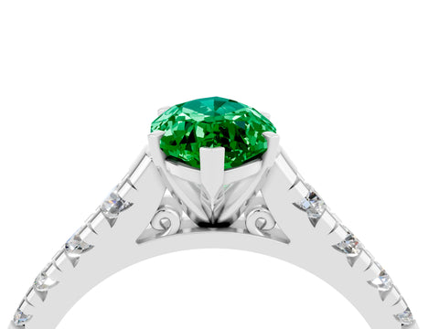 White gold Marquise Cut Emerald Solitaire Ring with Cathedral Setting and Pavé Band_4
