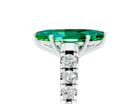White gold Marquise Cut Emerald Solitaire Ring with Cathedral Setting and Pavé Band_5