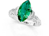 White gold Marquise Cut Emerald Solitaire Ring with Filigree Band and Four-Prong Setting_25