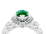 White gold Marquise Cut Emerald Solitaire Ring with Filigree Band and Four-Prong Setting_28