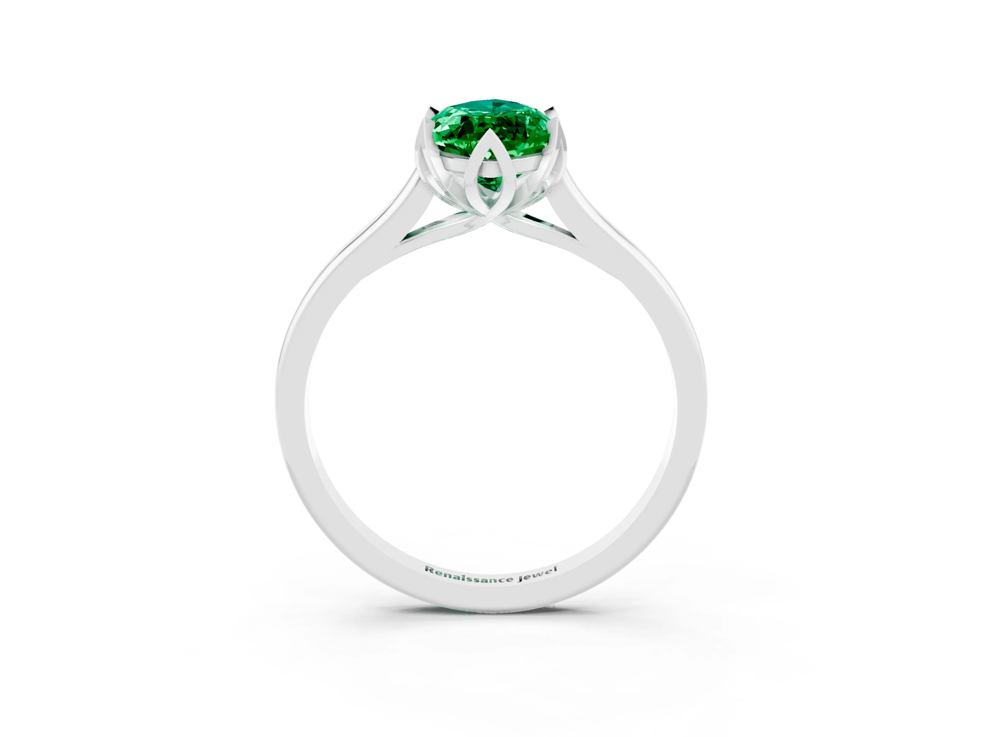 White gold Marquise Cut Emerald Solitaire Ring with Flower Prong Setting and Classic Band_15