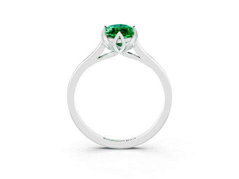 White gold Marquise Cut Emerald Solitaire Ring with Flower Prong Setting and Classic Band_15