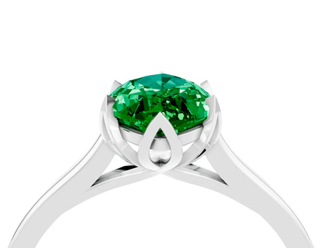 White gold Marquise Cut Emerald Solitaire Ring with Flower Prong Setting and Classic Band_16