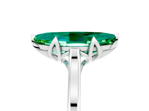 White gold Marquise Cut Emerald Solitaire Ring with Flower Prong Setting and Classic Band_17