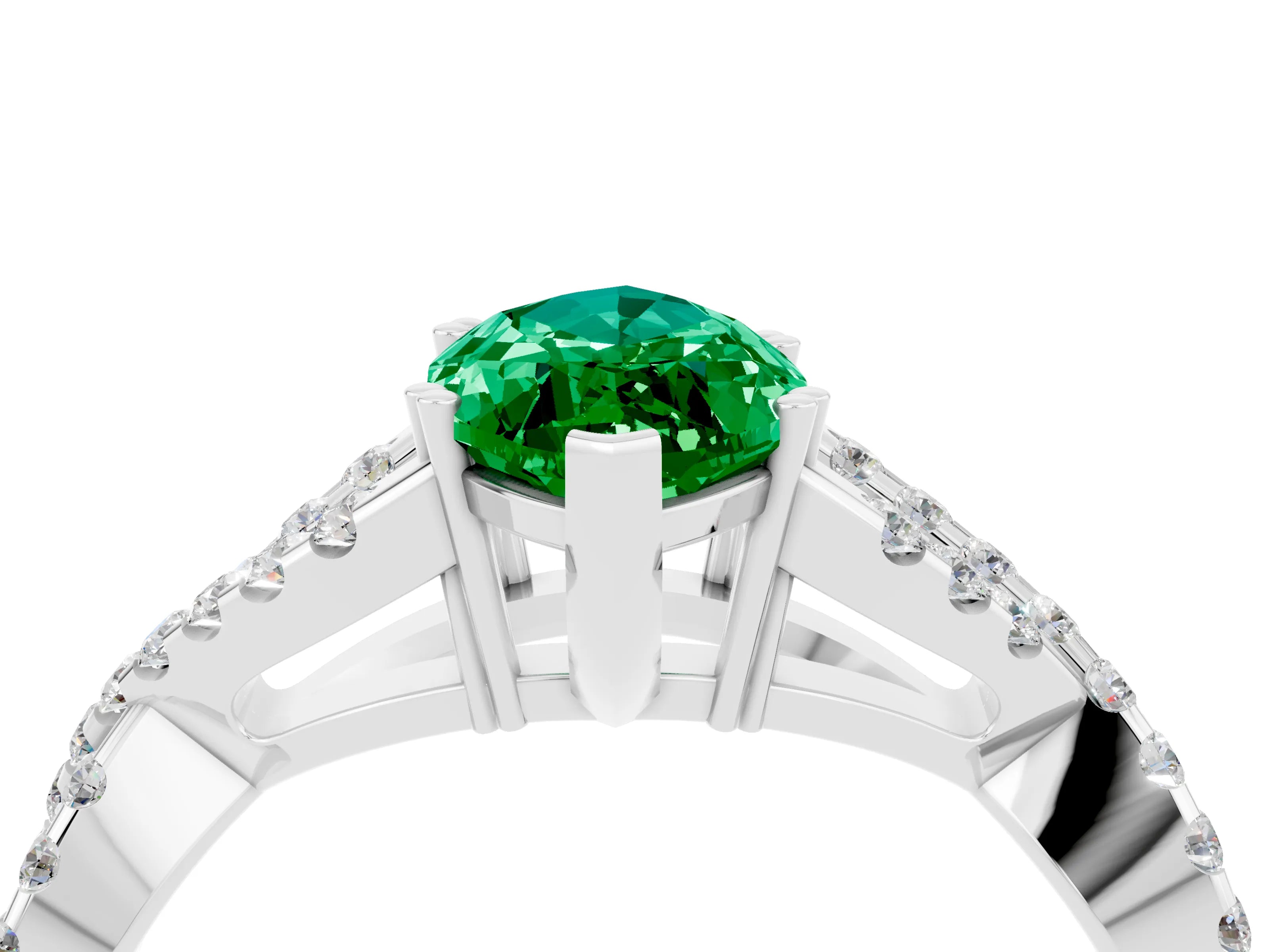 White gold Marquise Cut Emerald Solitaire Ring with Four-Prong Setting and Twisted Pavé Band_4