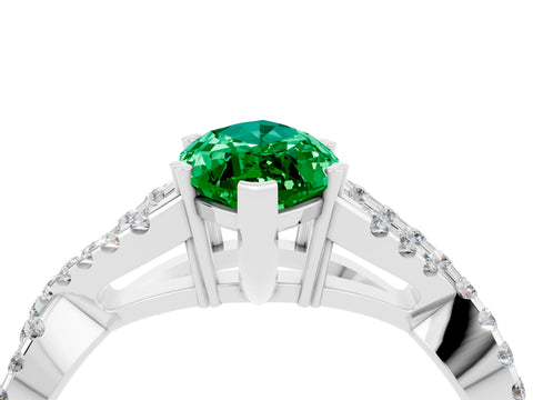 White gold Marquise Cut Emerald Solitaire Ring with Four-Prong Setting and Twisted Pavé Band_4