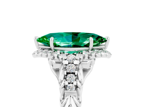 White gold Marquise Cut Emerald Solitaire Ring with Hidden Halo and Pavé Band_35