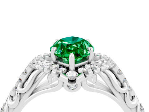 White gold Marquise Cut Emerald Solitaire Ring with Hidden Halo and Pavé Band_35