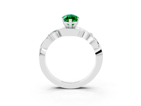White gold Marquise Cut Emerald Solitaire Ring with Milgrain Pavé Band and Four-Prong Setting_15