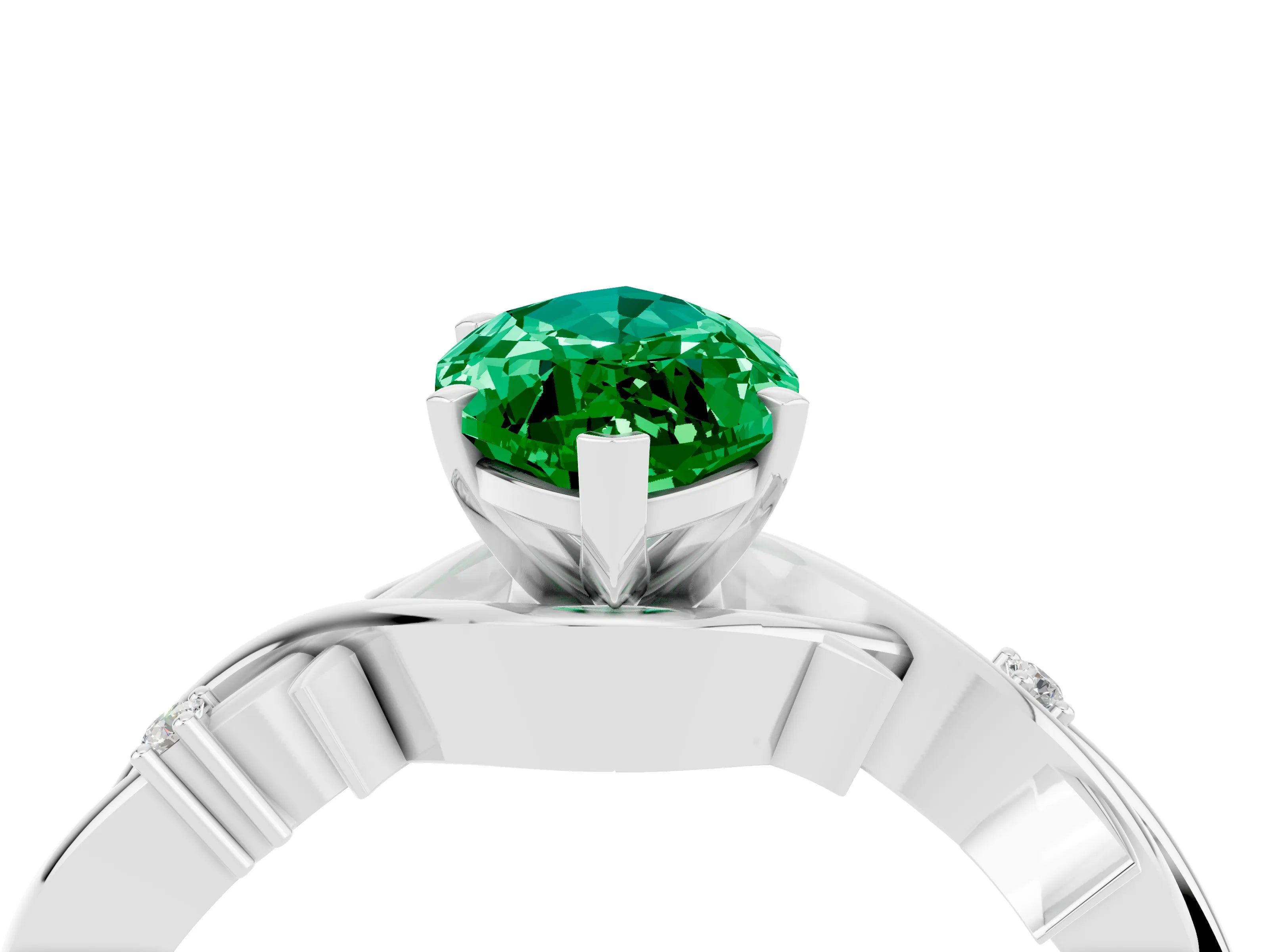 White gold Marquise Cut Emerald Solitaire Ring with Milgrain Pavé Band and Four-Prong Setting_16
