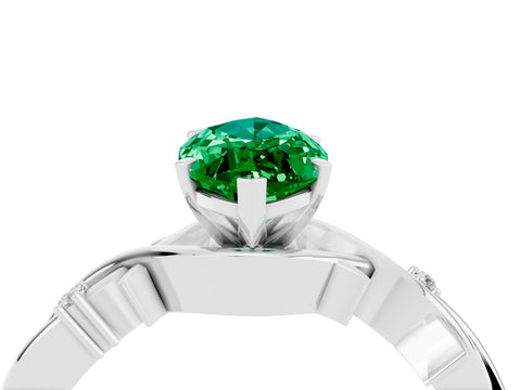White gold Marquise Cut Emerald Solitaire Ring with Milgrain Pavé Band and Four-Prong Setting_16