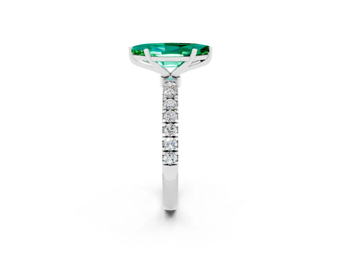 White gold Marquise Cut Emerald Solitaire Ring with Pavé Accents and Four-Prong Setting_2