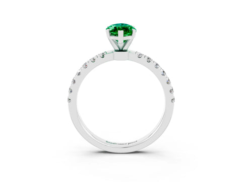 White gold Marquise Cut Emerald Solitaire Ring with Pavé Accents and Four-Prong Setting_3
