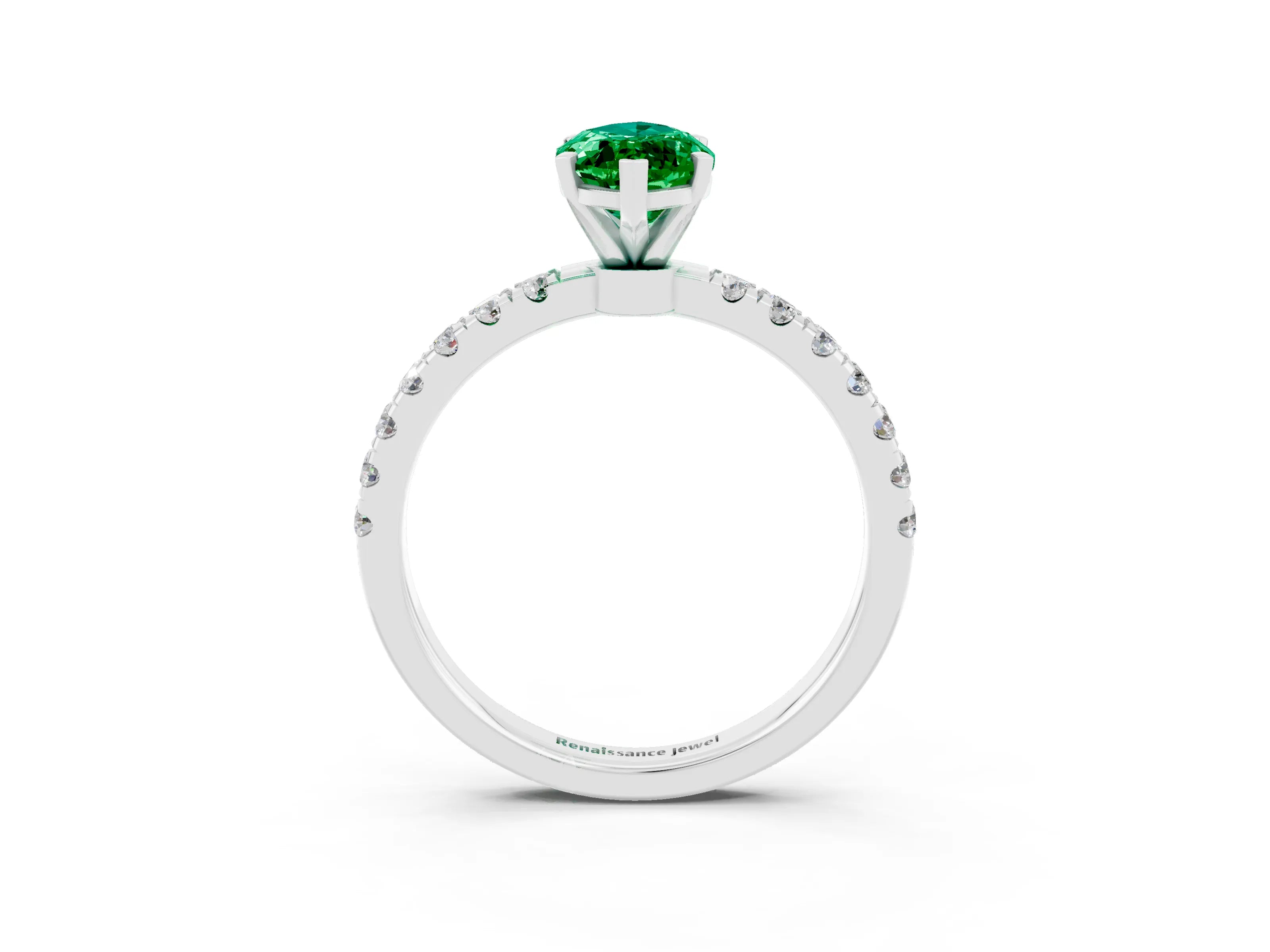 White gold Marquise Cut Emerald Solitaire Ring with Pavé Accents and Four-Prong Setting_3