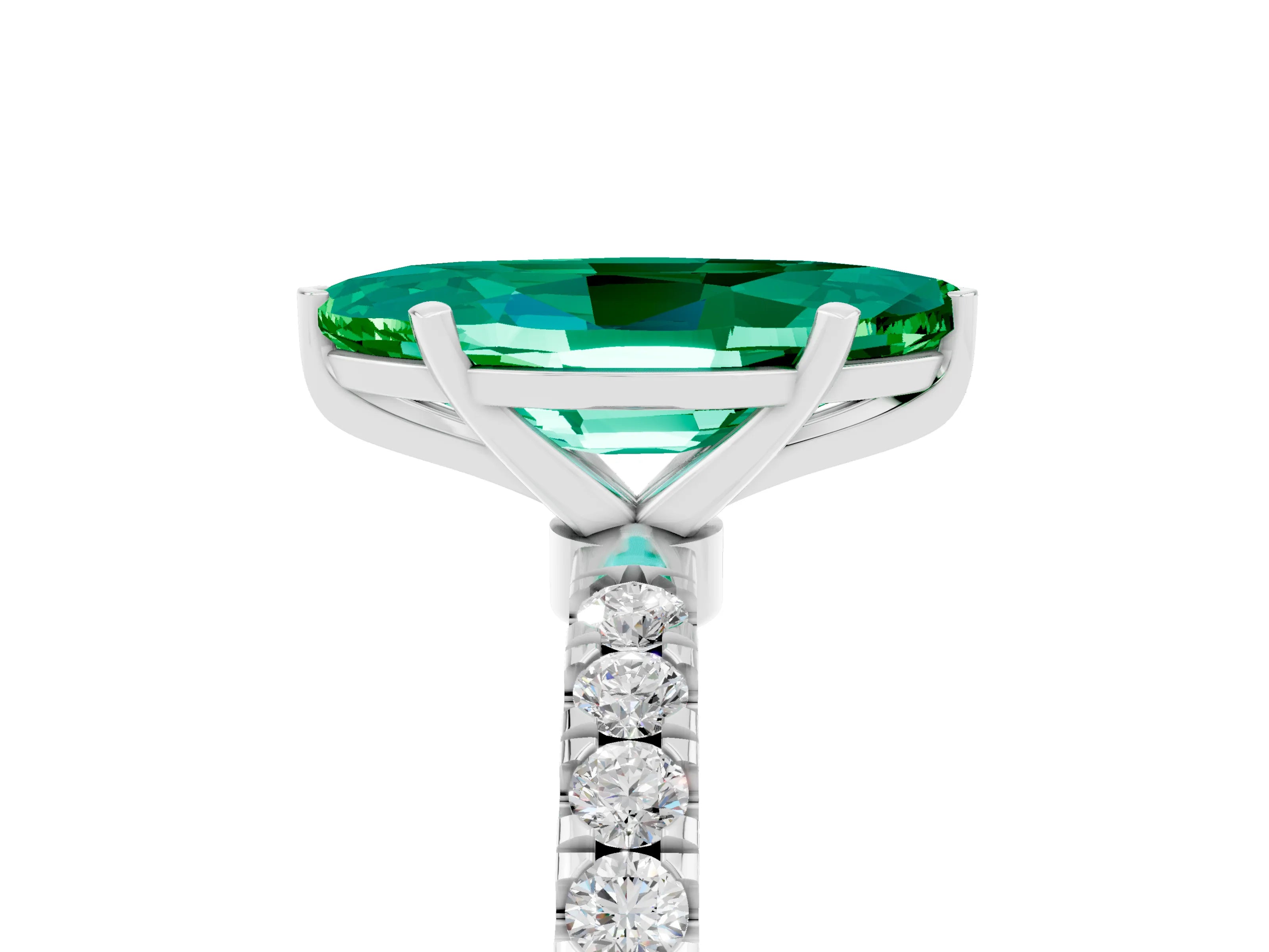 White gold Marquise Cut Emerald Solitaire Ring with Pavé Accents and Four-Prong Setting_5