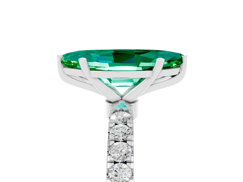 White gold Marquise Cut Emerald Solitaire Ring with Pavé Accents and Four-Prong Setting_5